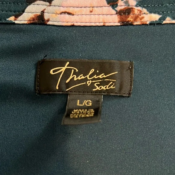 Thalia Blue Pink Floral Wrap Dress L - Picture 6 of 10